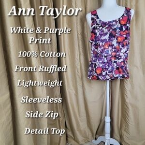 Ann Taylor Sleeveless Top with White and Purple Print